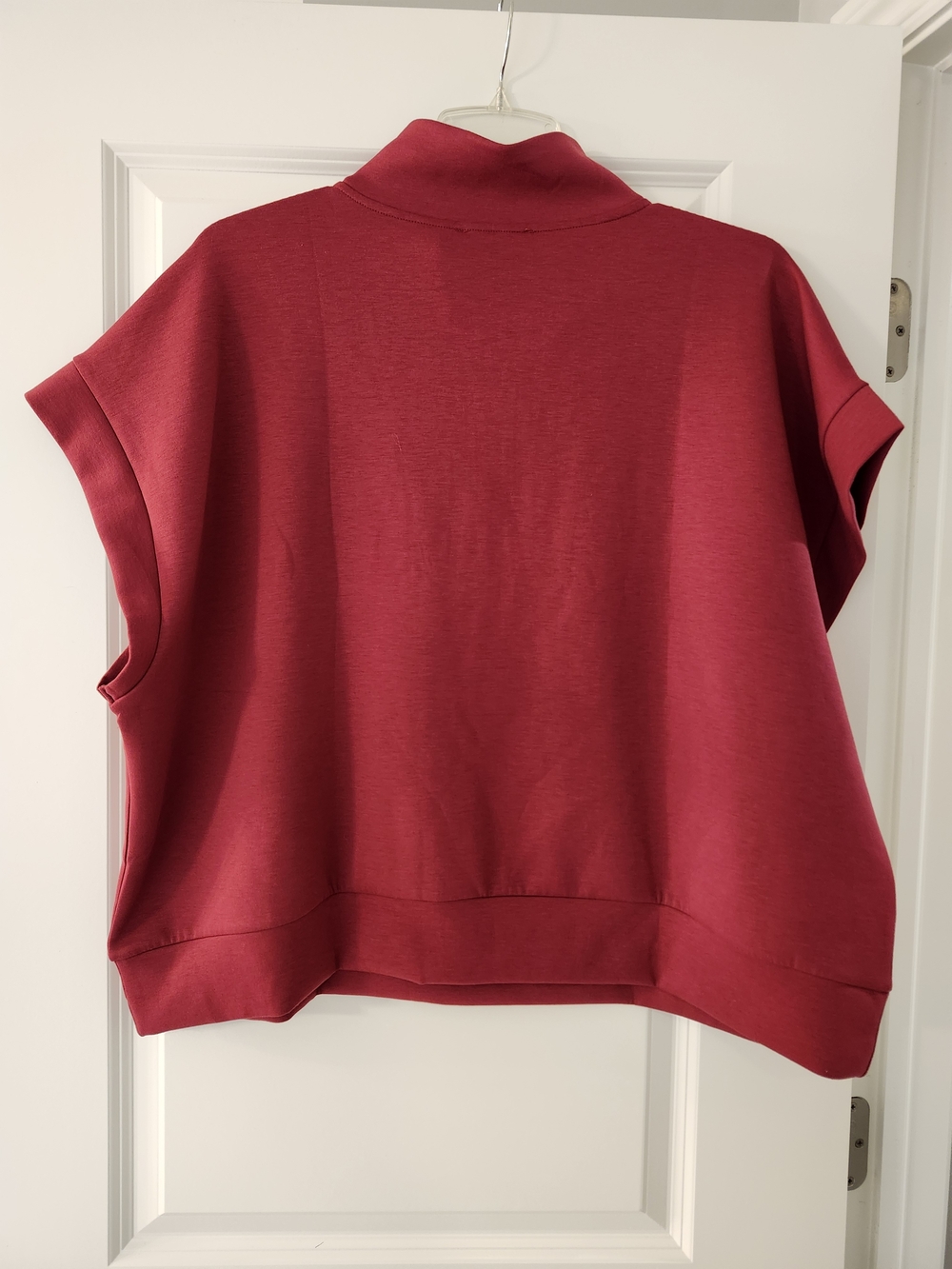 Zenana 2X Burgundy Scuba Half Zip Pullover Oversized Cap Sleeve Top NWOT - Picture 6 of 6
